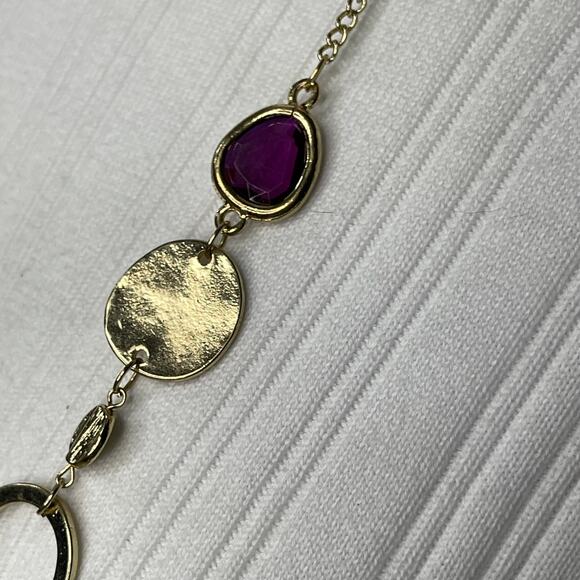 Chico's long necklace gold tone signed jewelry costume purple jewels faceted - Picture 7 of 14